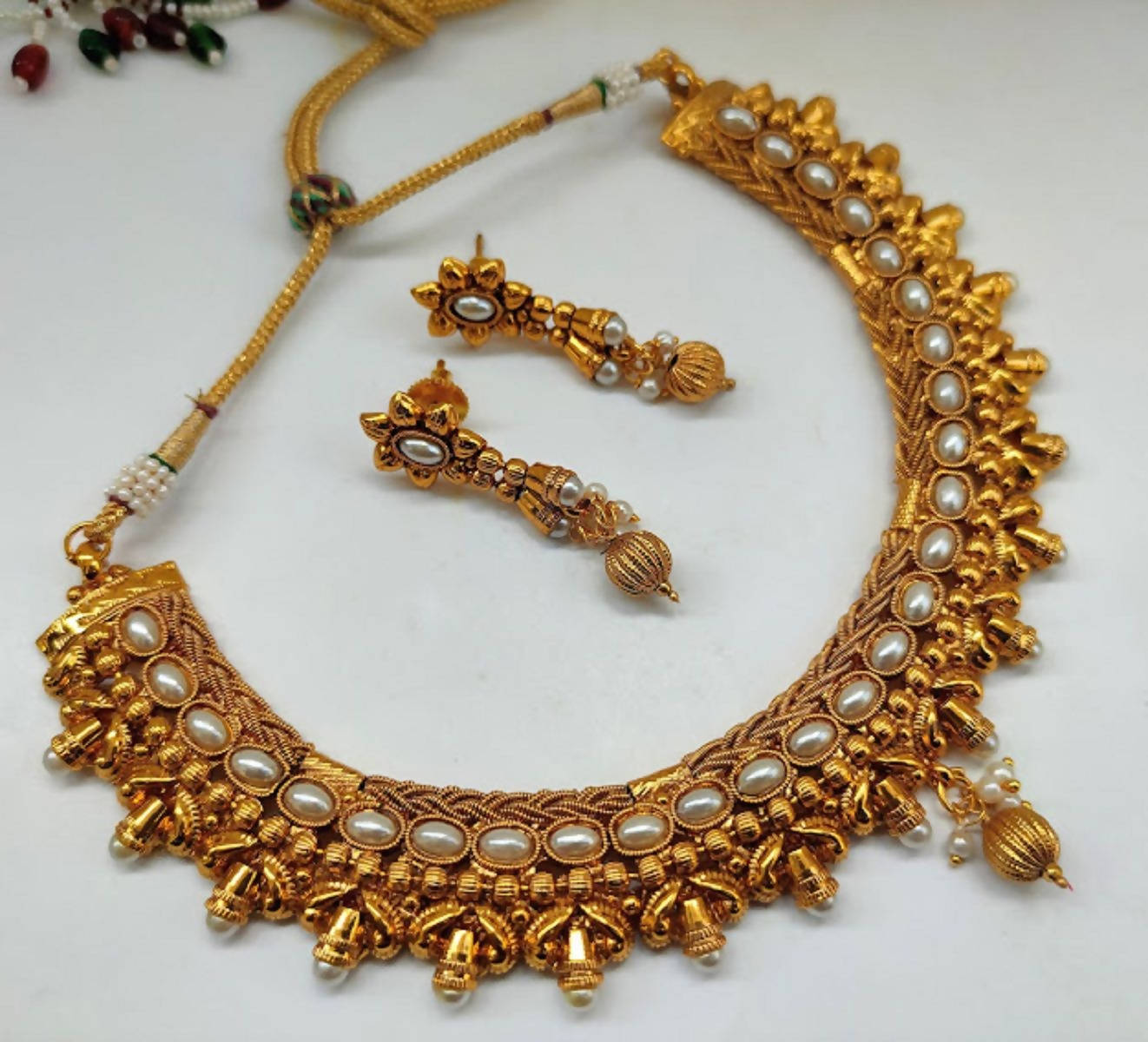 White Kemp Designer Necklace Set - Mokshi Collections
