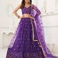 Aastha Fashion Purple Butterfly Net Tone To Tone Thread Work And Sandwich Sequence Work Embroidery Wedding Wear Lehenga Choli