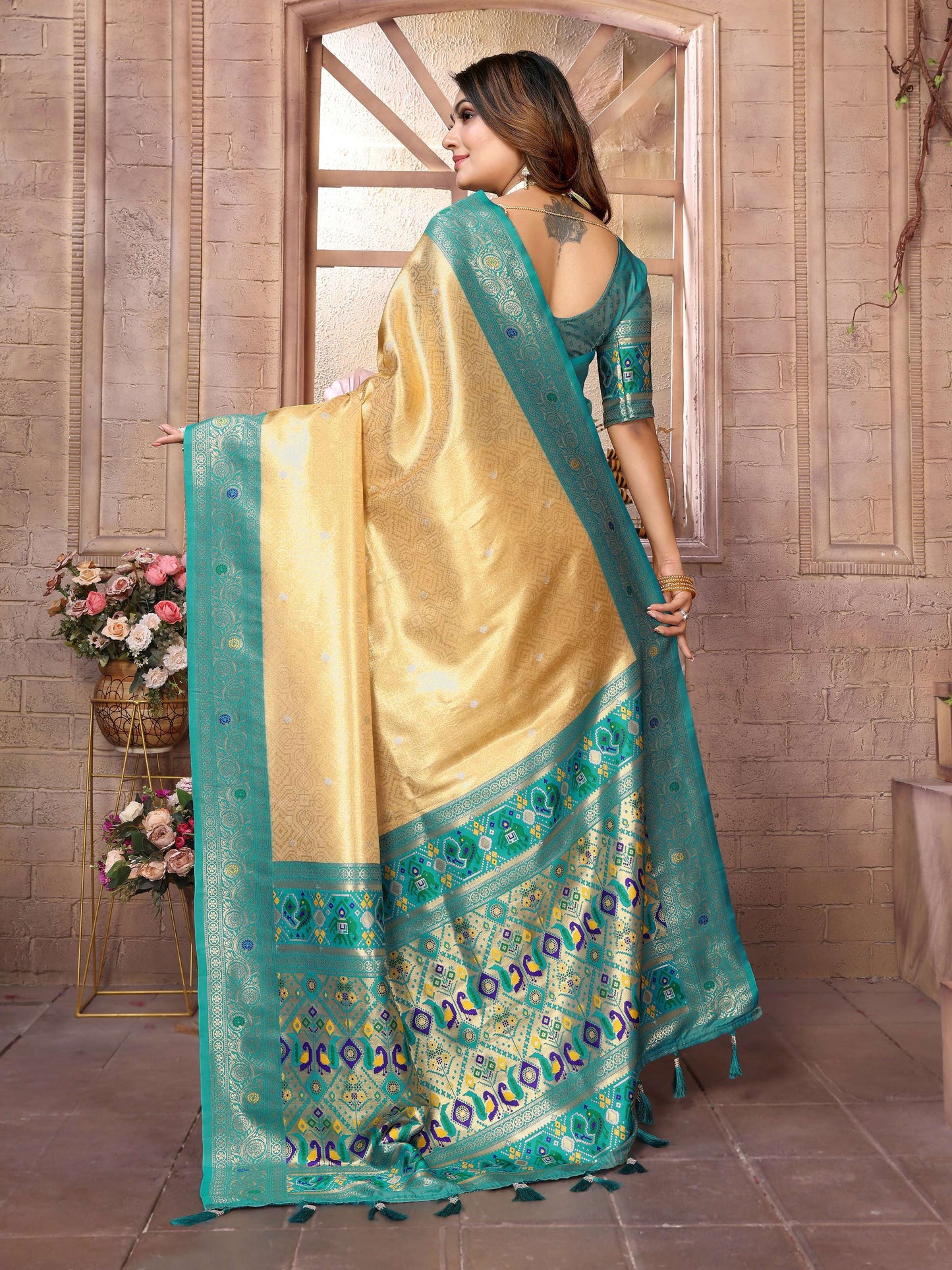 Aastha Fashion Gold Banarasi Tissue Silk Weaving Saree