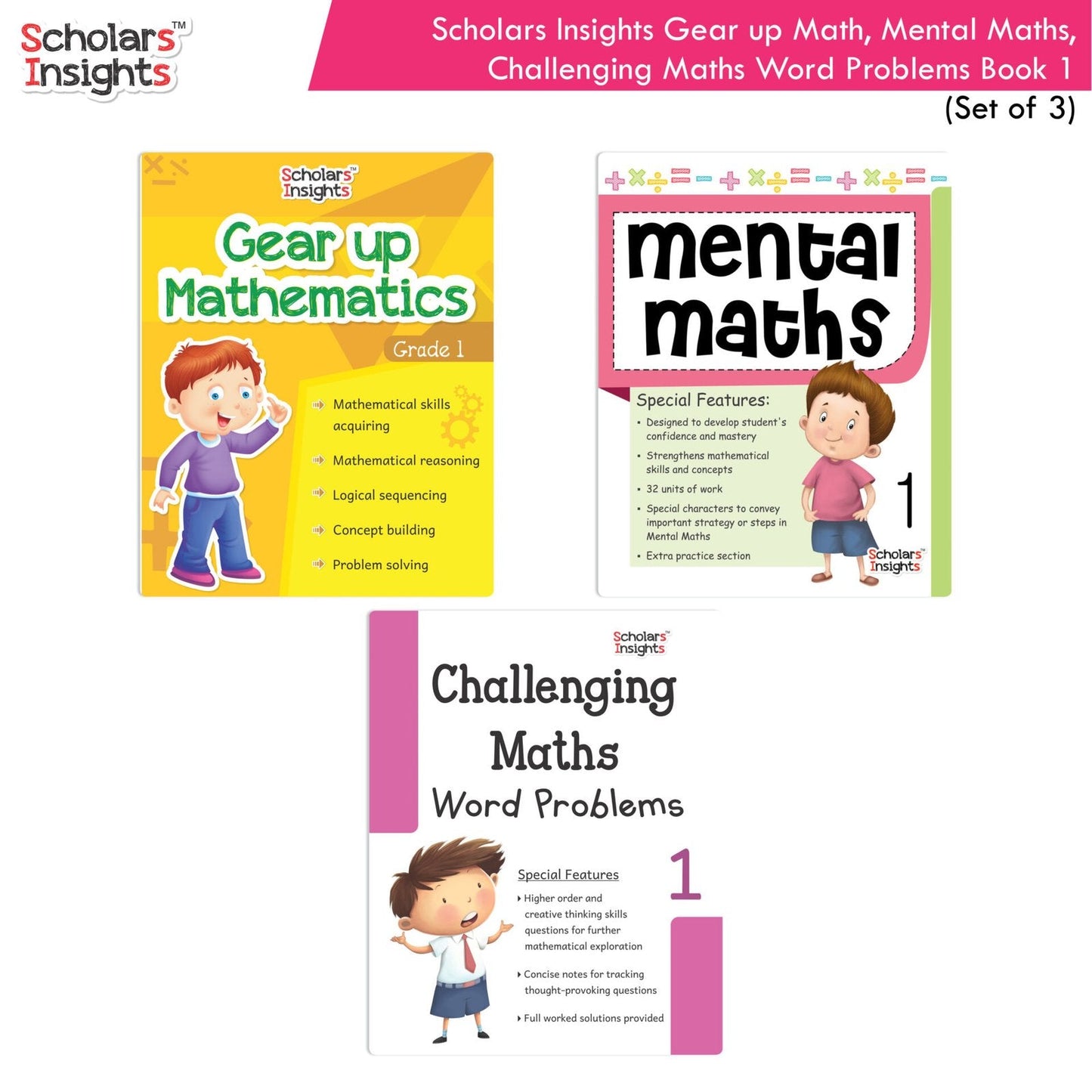 Scholars Insight Combo Set of Mathematics Workbooks For Grade 1| Set of 3| Problem Solving Book for Kids - Swadesiicart