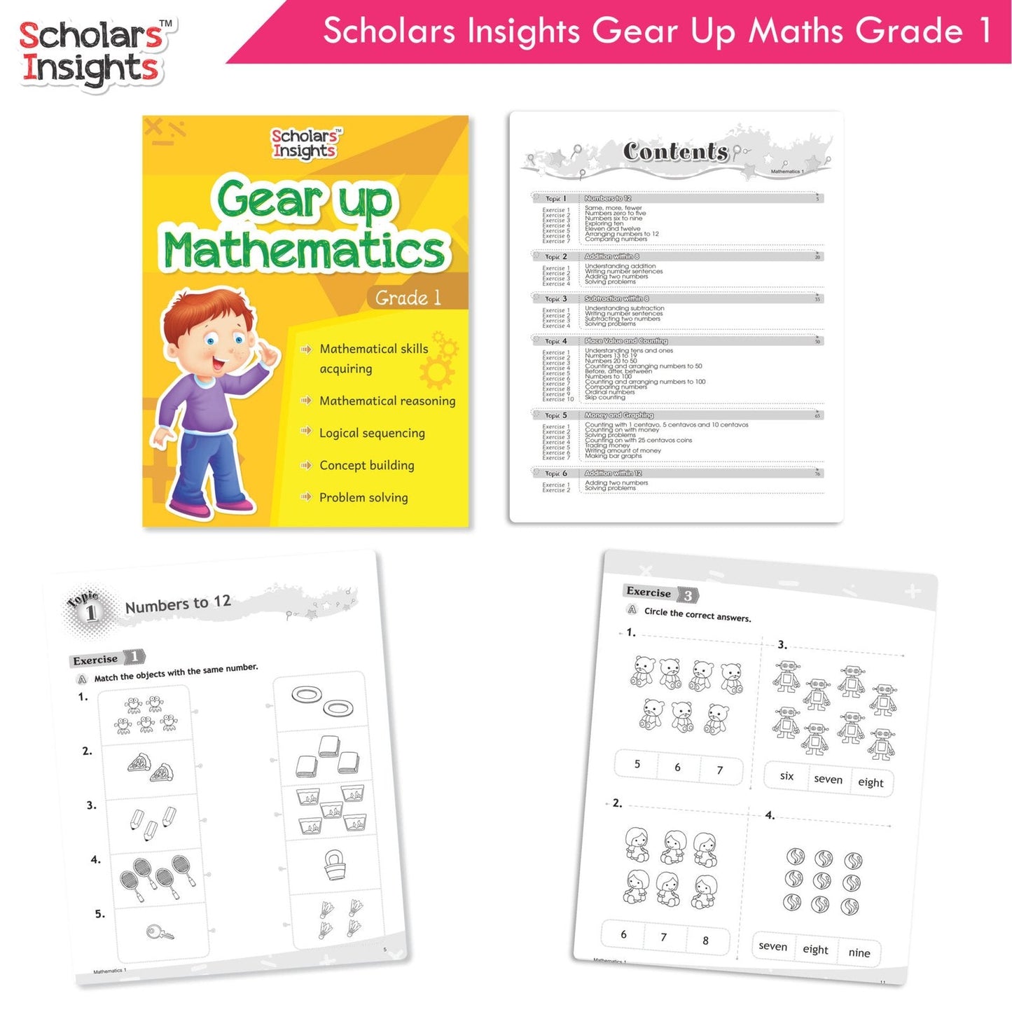 Scholars Insight Combo Set of Mathematics Workbooks For Grade 1| Set of 3| Problem Solving Book for Kids - Swadesiicart