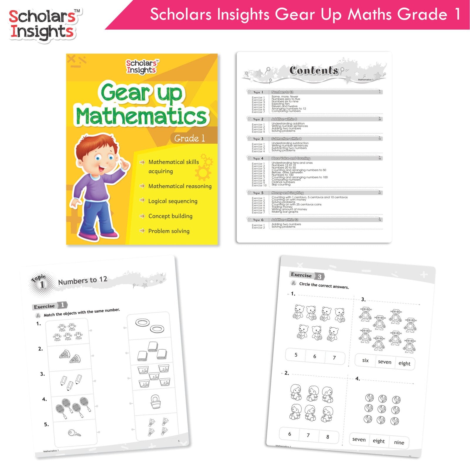Scholars Insight Combo Set of Mathematics Workbooks For Grade 1| Set of 3| Problem Solving Book for Kids - Swadesiicart