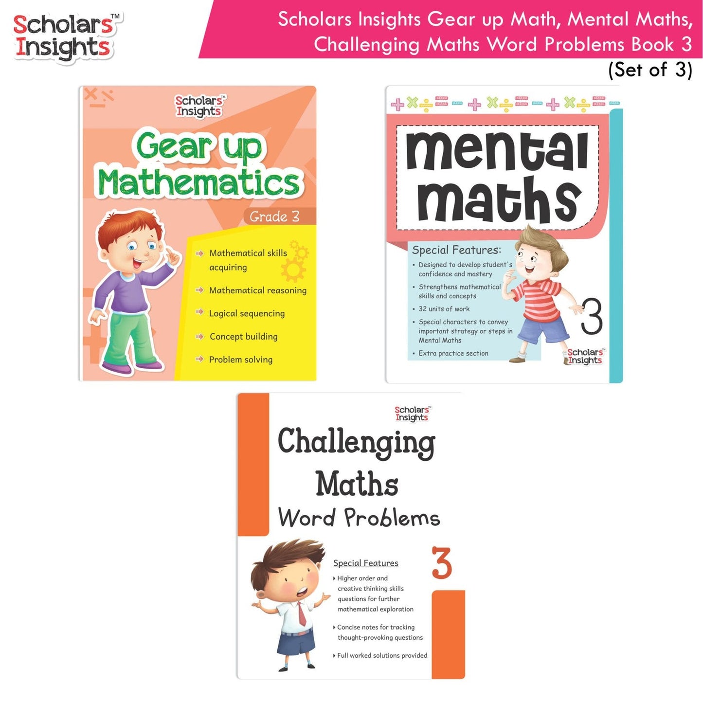 Scholars Insight Combo Set of Mathematics Workbooks For Grade 3| Set of 3| Problem Solving Book for Kids - Swadesiicart