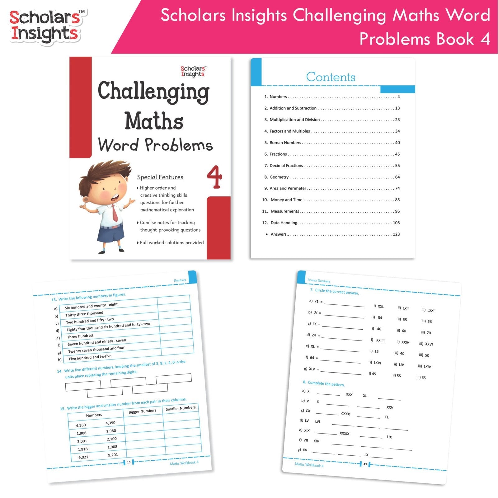 Scholars Insight Combo Set of Mathematics Workbooks For Grade 4| Set of 3| Problem Solving Book for Kids - Swadesiicart