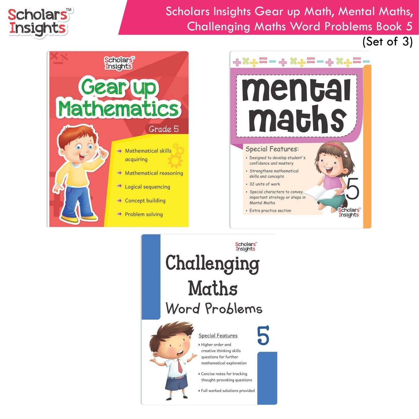 Scholars Insight Combo Set of Mathematics Workbooks For Grade 5| Set of 3| Problem Solving Book for Kids - Swadesiicart