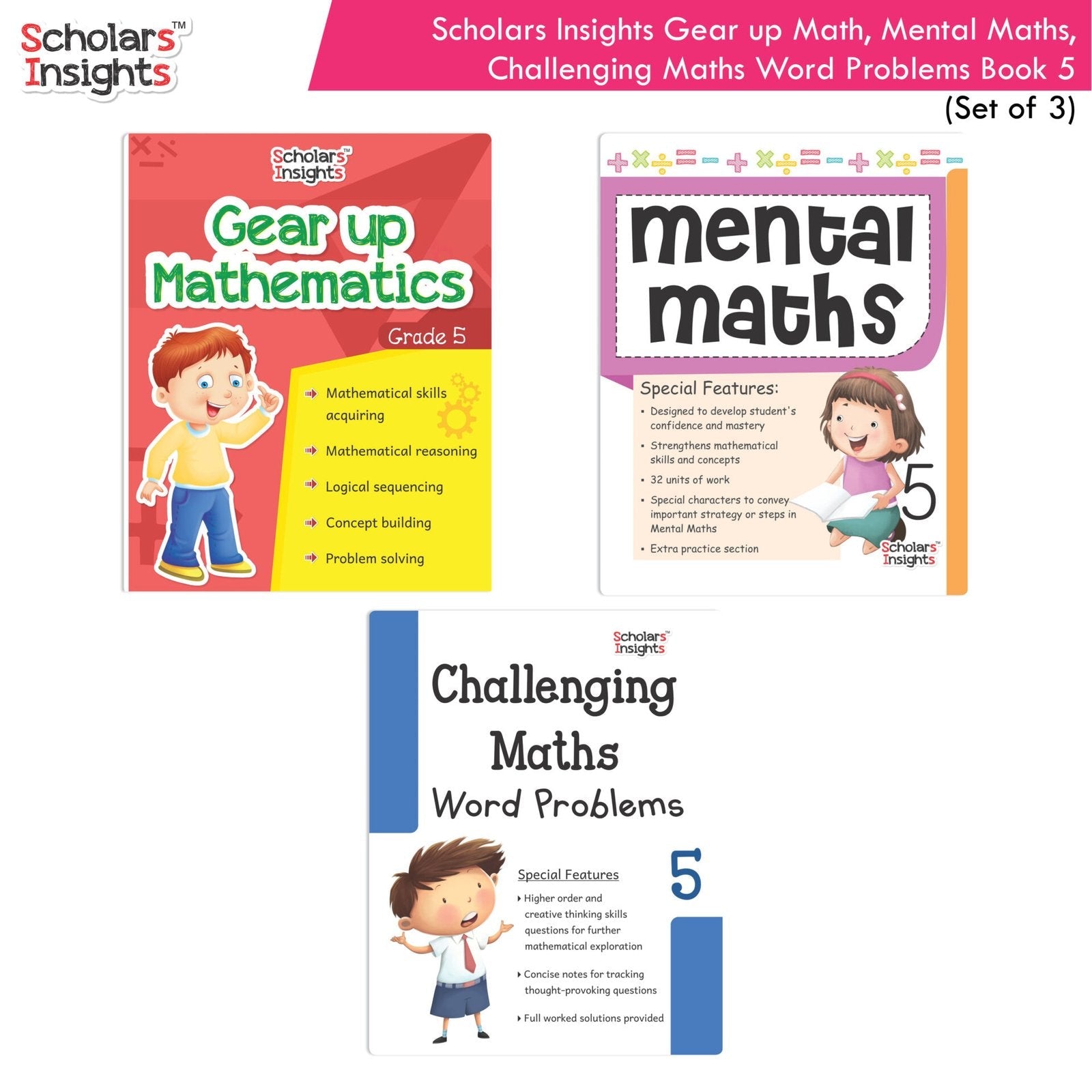 Scholars Insight Combo Set of Mathematics Workbooks For Grade 5| Set of 3| Problem Solving Book for Kids - Swadesiicart