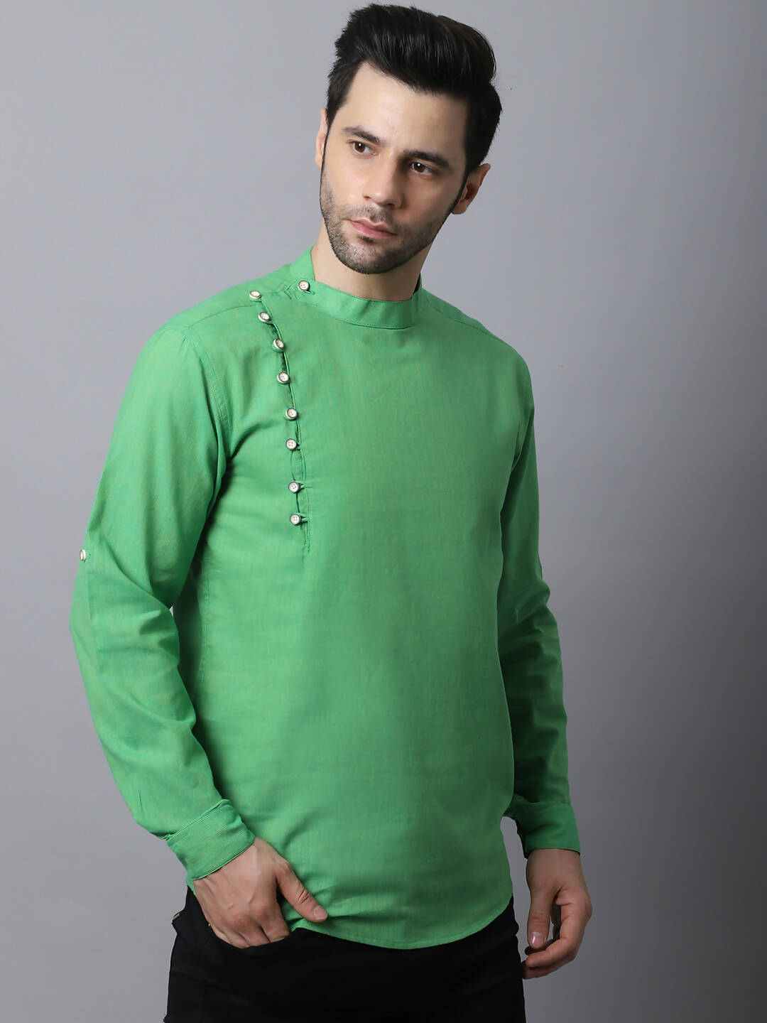 Even Apparels Green Pure Cotton Men's Kurta With Side Placket | Swadesiicart
