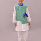 Lil Drama Shor-Gul White Kurta Pyjama with Green Jacket Set For Boys | Swadesiicart