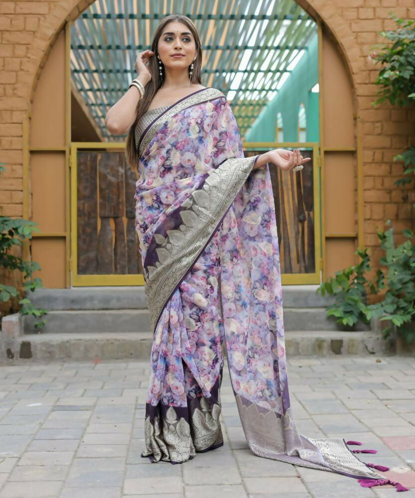 Vamsee Dhruvini Purple Georgette Saree - Swadesiicart