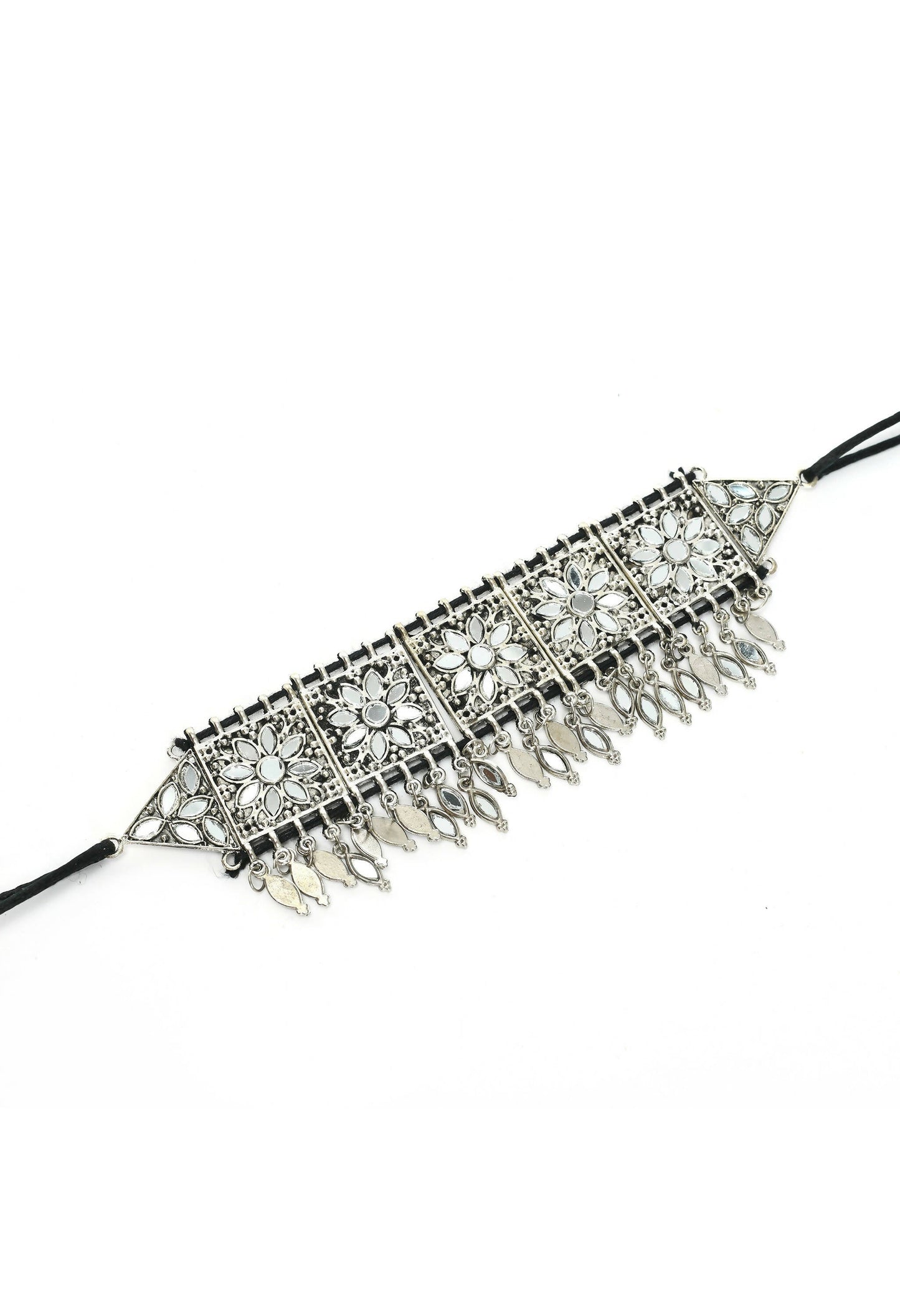 Mominos Fashion Johar Kamal Women Silver-Plated Brass Finish Mirror Work Choker | Swadesiicart
