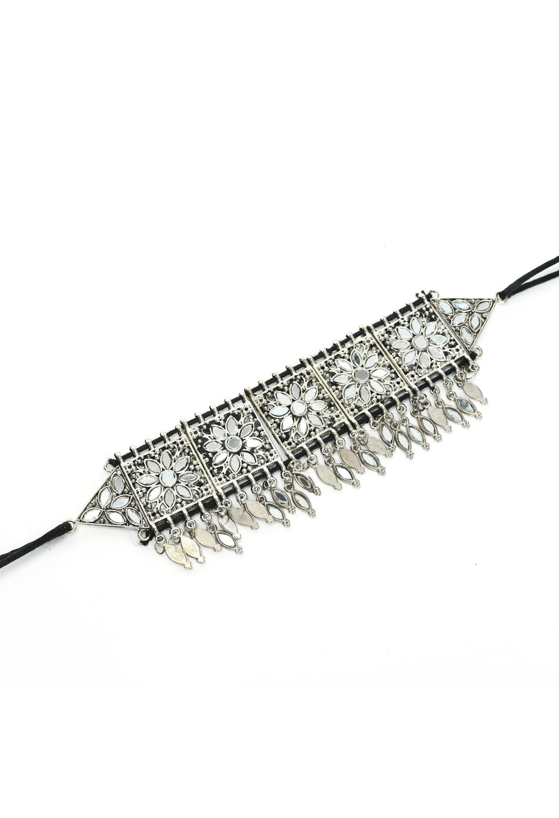 Mominos Fashion Johar Kamal Women Silver-Plated Brass Finish Mirror Work Choker | Swadesiicart