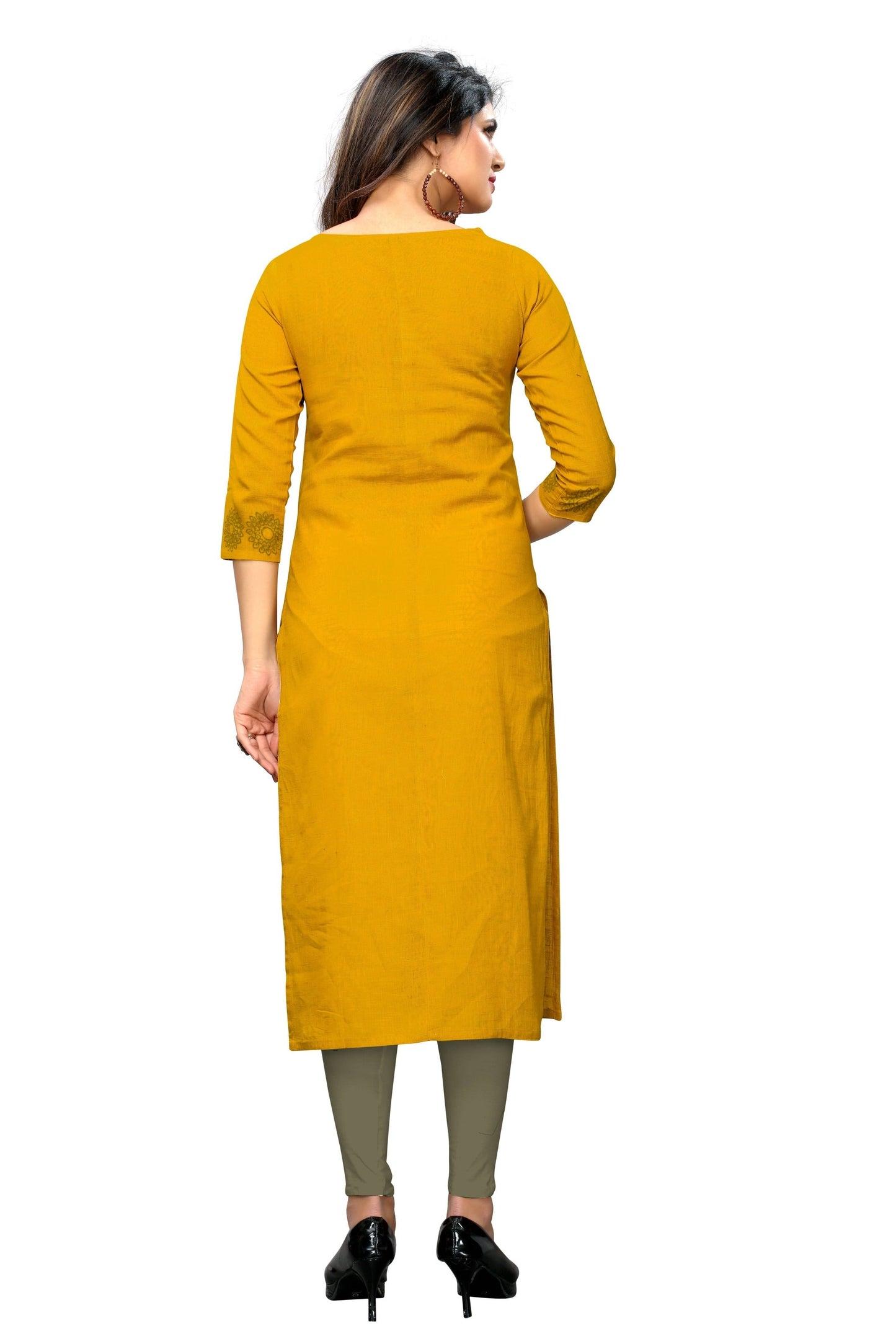 NOZ2TOZ Women's Yellow Color Slub Cotton Straight Kurta Only - Swadesiicart