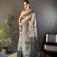 Joban Fashion Grey Floral Motifs Banarasi Silk Sarees | Swadesiicart