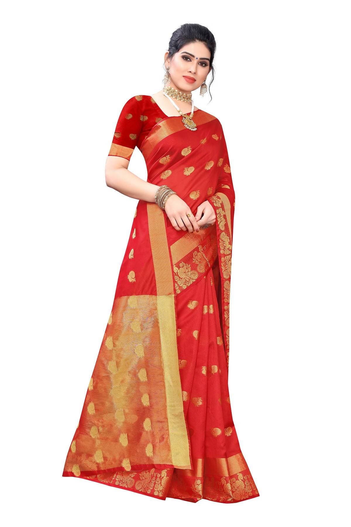 Vamika Banarasi Jacquard Weaving Red Saree | Swadesiicart