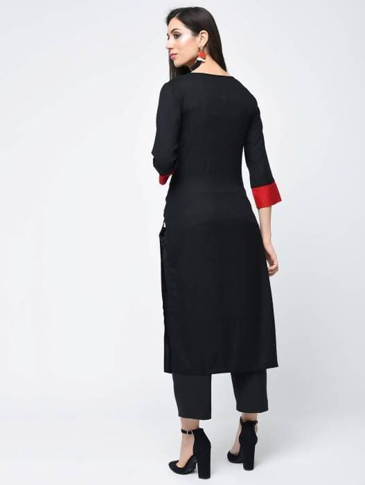 Aniyah Rayon Color Block Black Latest Straight Kurta With Tassels (AN-109K) - Swadesiicart