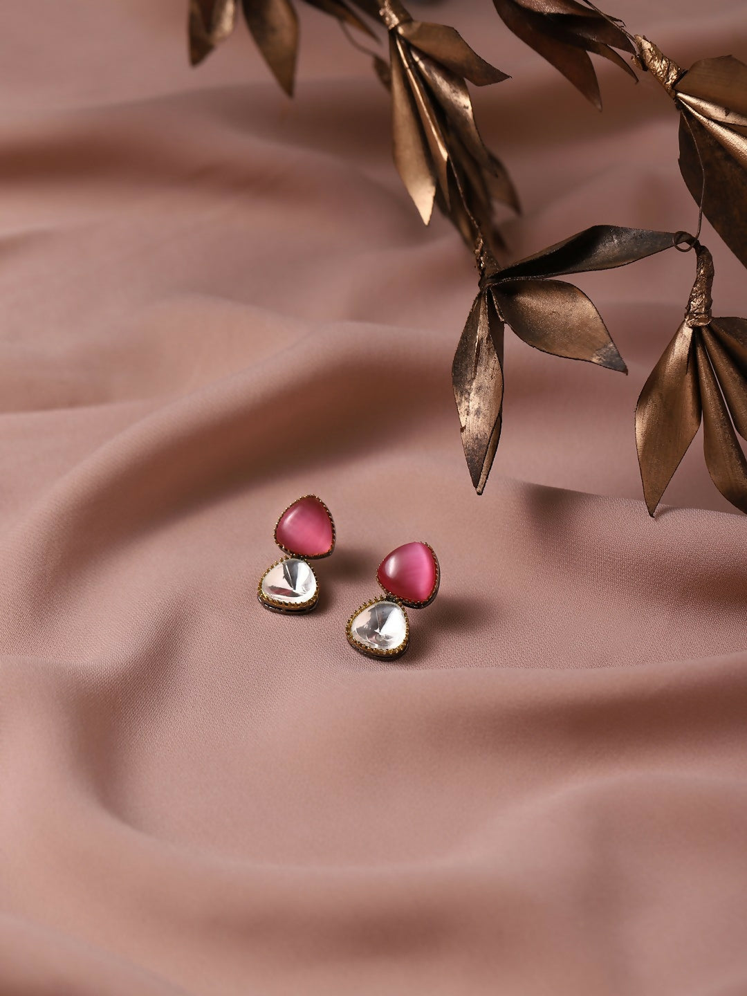 Kundan & Pink Stone Earrings- Ruby Raang | Swadesiicart