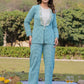 Yufta Sea Green Printed Cotton Checks Co Ord Set With Embroidery - Swadesiicart