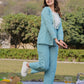 Yufta Sea Green Printed Cotton Checks Co Ord Set With Embroidery - Swadesiicart