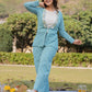Yufta Sea Green Printed Cotton Checks Co Ord Set With Embroidery - Swadesiicart