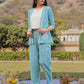 Yufta Sea Green Cotton Checks Printed Co Ord Set With Embroidery - Swadesiicart
