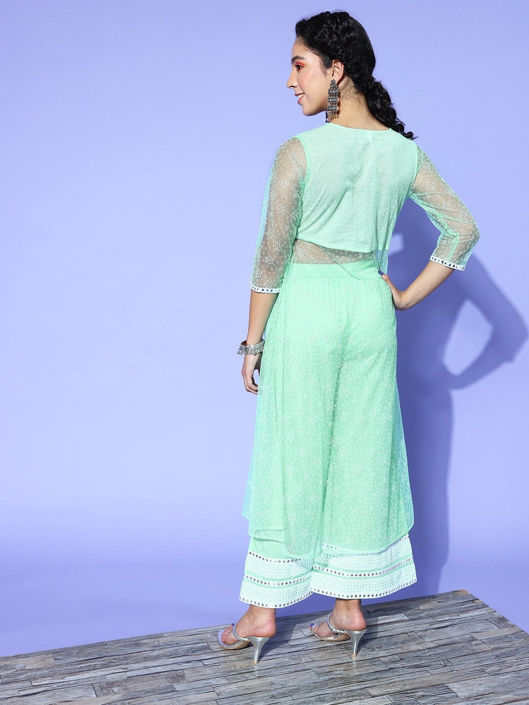 Yufta Sea Green Printed Top with Trousers - Swadesiicart