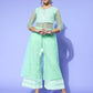 Yufta Sea Green Printed Top with Trousers - Swadesiicart