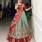 Lorenvalley Seagreen Dola Silk and Jacquard Silk Printed (Kalamkari) With Zari Weaving Border Lehenga Choli | Swadesiicart