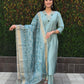 Lorenvalley Fashion Seagreen Roman Silk Hand Work Kurta Pant with Dupatta - Swadesiicart
