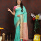 Lorenvalley Fashion Seagreen Soft Katan Silk Woven Design Zari Weaving Pallu Saree - Swadesiicart