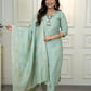 Lorenvalley Fashion Seagreen Roman Silk Hand Work Kurta Pant with Dupatta - Swadesiicart