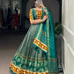 Lorenvalley Fashion Seagreen Tasar Silk Print with Foil Work and Real Mirror Gamthi Work with Lace Touch Up Lehenga Choli with Dupatta | Swadesiicart
