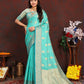Lorenvalley Fashion Seagreen Soft Katan Silk Woven Design Zari Weaving Pallu Saree - Swadesiicart