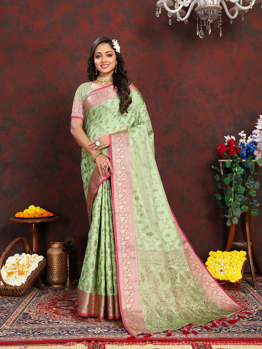 Lorenvalley Fashion Seagreen Soft Katan Silk Woven Design Rich Zari Weaving Pallu Saree - Swadesiicart