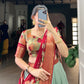 Lorenvalley Seagreen Dola Silk and Jacquard Silk Printed (Kalamkari) With Zari Weaving Border Lehenga Choli | Swadesiicart