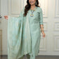 Lorenvalley Fashion Seagreen Roman Silk Hand Work Kurta Pant with Dupatta - Swadesiicart
