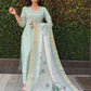 Lorenvalley Fashion Seagreen Roman Silk Hand Work Kurta Pant with Dupatta - Swadesiicart