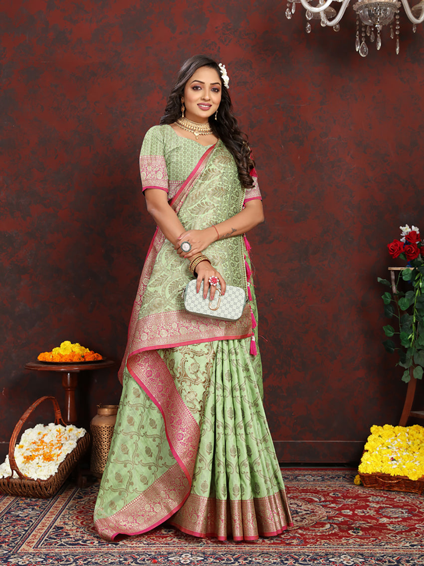Lorenvalley Fashion Seagreen Soft Katan Silk Woven Design Rich Zari Weaving Pallu Saree - Swadesiicart