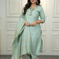 Lorenvalley Fashion Seagreen Roman Silk Hand Work Kurta Pant with Dupatta - Swadesiicart