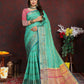 Lorenvalley Fashion Seagreen Soft Katan Silk Woven Design Zari Weaving Pallu Saree - Swadesiicart
