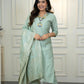 Lorenvalley Fashion Seagreen Roman Silk Hand Work Kurta Pant with Dupatta - Swadesiicart