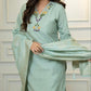 Lorenvalley Fashion Seagreen Roman Silk Hand Work Kurta Pant with Dupatta - Swadesiicart