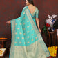 Lorenvalley Fashion Seagreen Soft Katan Silk Woven Design Zari Weaving Pallu Saree - Swadesiicart