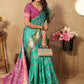 Lorenvalley Fashion Seagreen Patola Silk Woven Design with Zari Meenakari Weaving motifs Pallu Saree - Swadesiicart
