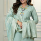Lorenvalley Fashion Seagreen Roman Silk Hand Work Kurta Pant with Dupatta - Swadesiicart