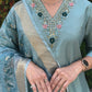 Lorenvalley Fashion Seagreen Roman Silk Hand Work Kurta Pant with Dupatta - Swadesiicart