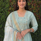Lorenvalley Fashion Seagreen Roman Silk Hand Work Kurta Pant with Dupatta - Swadesiicart