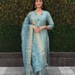 Lorenvalley Fashion Seagreen Roman Silk Hand Work Kurta Pant with Dupatta - Swadesiicart