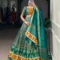 Lorenvalley Fashion Seagreen Tasar Silk Print with Foil Work and Real Mirror Gamthi Work with Lace Touch Up Lehenga Choli with Dupatta | Swadesiicart