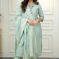 Lorenvalley Fashion Seagreen Roman Silk Hand Work Kurta Pant with Dupatta - Swadesiicart