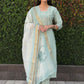 Lorenvalley Fashion Seagreen Roman Silk Hand Work Kurta Pant with Dupatta - Swadesiicart